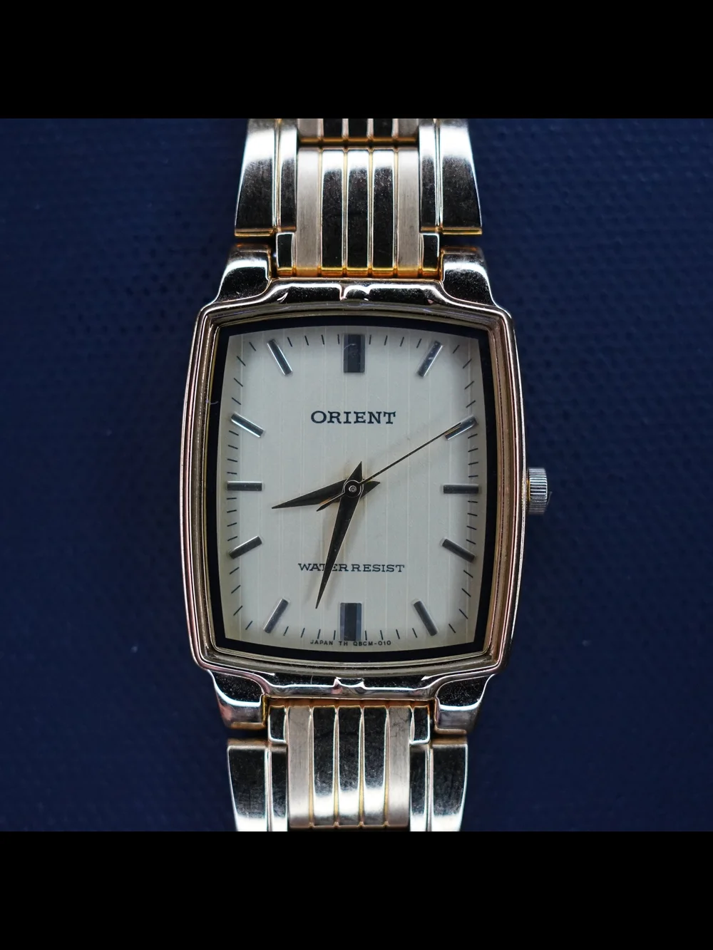 Vintage Orient QBCM-A0 Gold Tone Tank Quartz Men’s Watch Water Resistant Japan